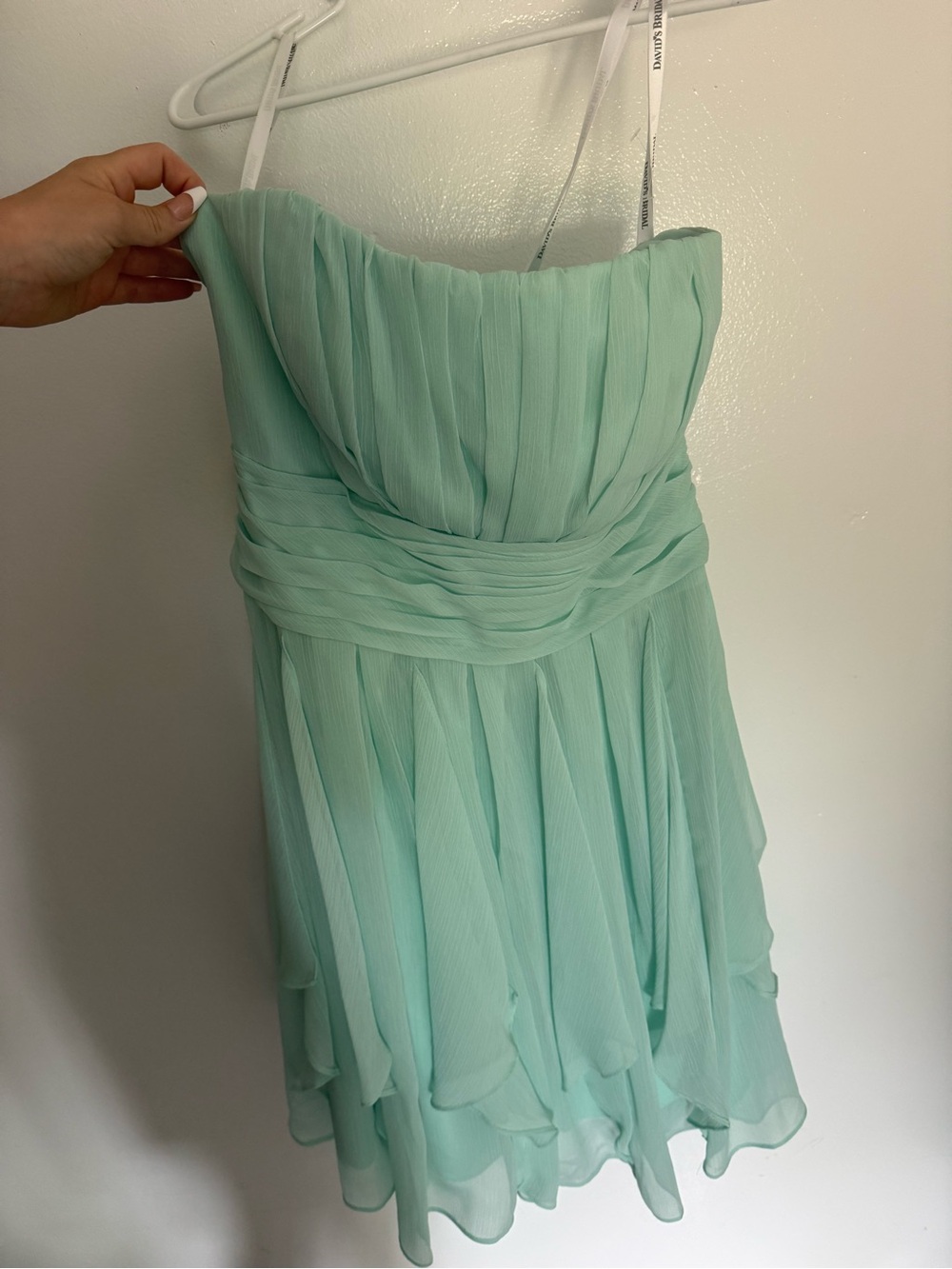 Strapless Mint Chiffon Pleated Dress